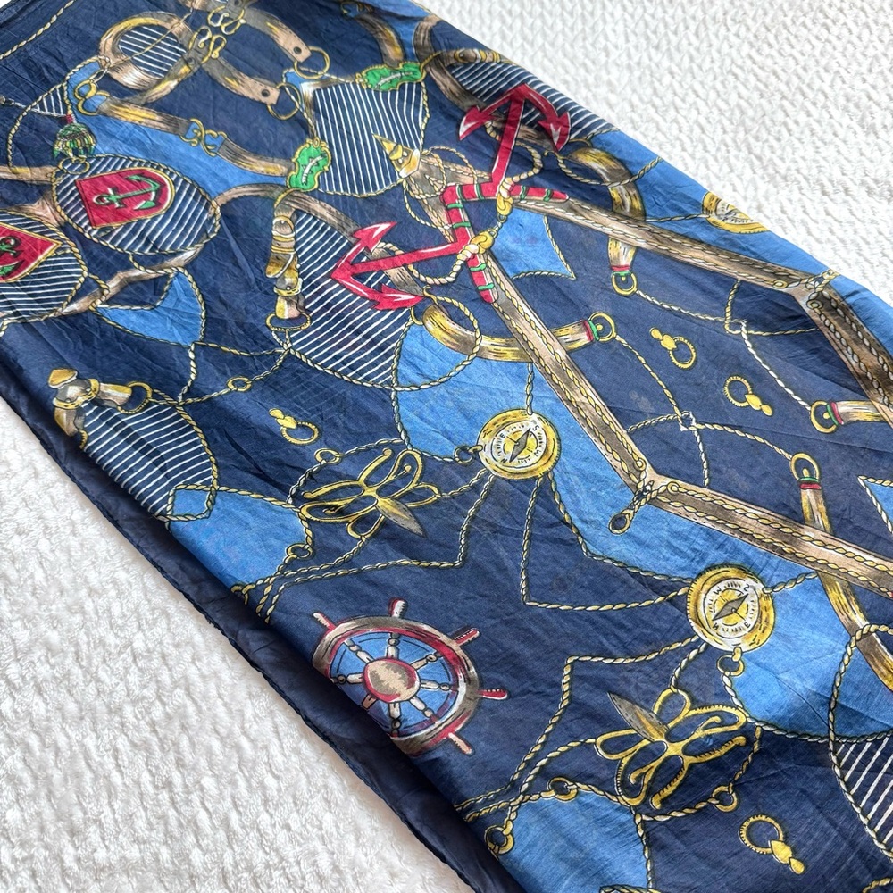 VTG Carlo Orsini Pure Silk Scarf Equestrian Nautical 41”x58” Preppy Old Money